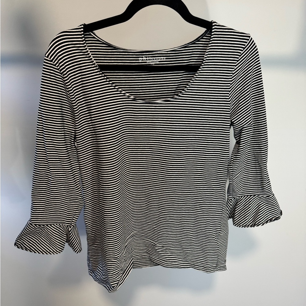 Philosophy Black and White Striped Blouse Size Large
